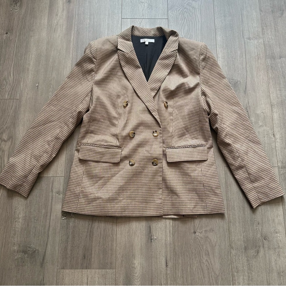 EUC WAYF Newton Check Double Breasted Blazer In Brown - size medium